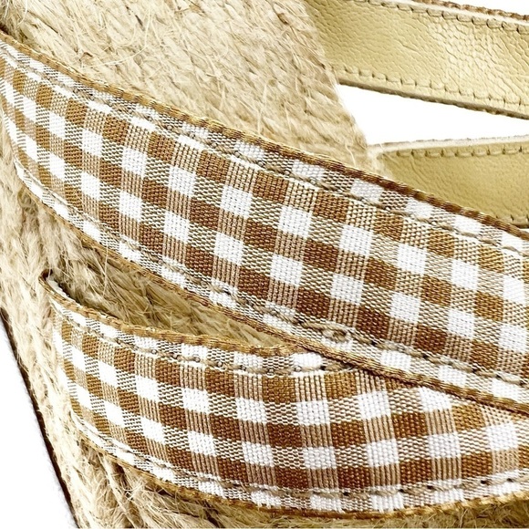 Stubbs & Wooton Kelly Espadrille Wedge Sandals Size 38 Tan White Gingham Check - Picture 8 of 12